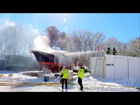 02-08-2021 Falmouth, MA - Large Boat “Artic Wanderer” Catches Fire In Boatyard - Temps In 20s