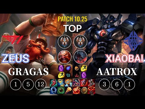 T1 Zeus Gragas vs ES Xiaobai Aatrox Top - KR Patch 10.25