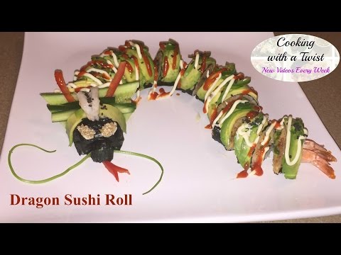 Spicy Salmon Dragon Sushi Roll - How to make Sushi Rolls - How to Roll Sushi - Dragon Roll Recipe