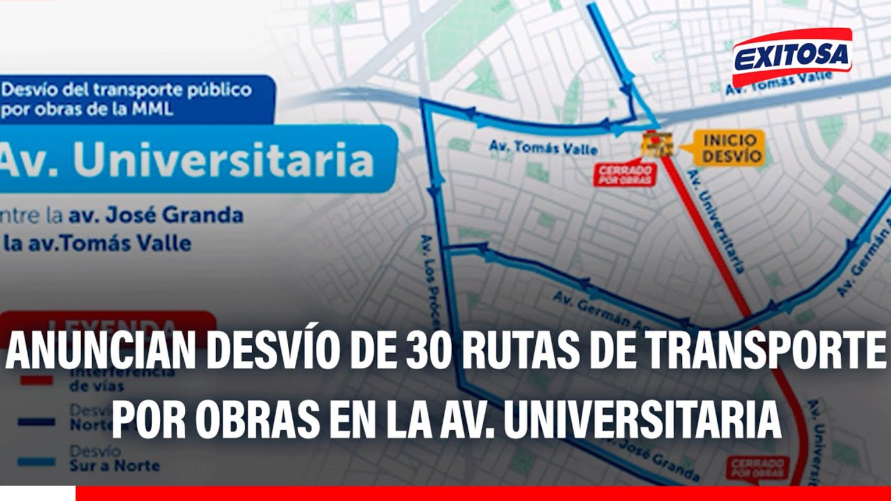 🔴🔵 SMP: Anuncian desvío de 30 rutas de transporte por obras en la Av. Universitaria