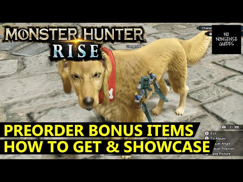 Monster Hunter Rise How to Get Preorder Bonus Items & Showcase - Golden Retriever / Forest Cat