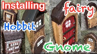 Installing fairy hobbit gnome doors on trees in enchanted garden diy professional seamless attaching