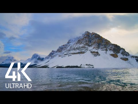 4K Calming Sounds of Bow Lake, Canada - 8 HOURS of Soothing Lake Waves Sounds for Sleep & Study