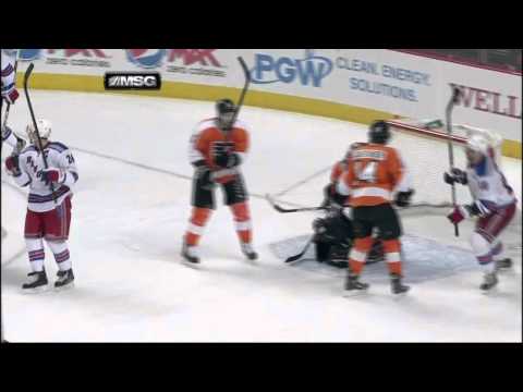 Ryan Callahan goal. NY Rangers vs Philadelphia Flyers 4/3/12 NHL Hockey