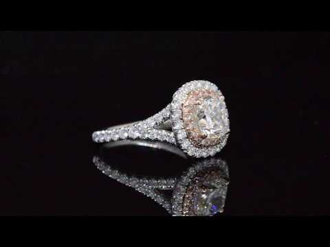 Natural Cushion Double Halo Split Shank Pave w/ Fancy Intense Pink Diamonds Engagement Ring