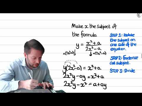 Change the subject of a formula where the subject appears twice on a fraction as a power (391f)