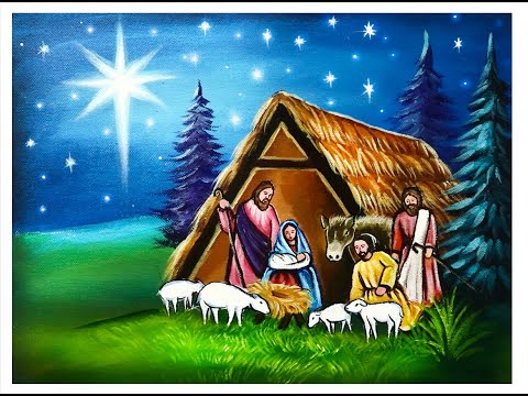 Nativity Scenery Acrylic Painting For Beginners - Step By Step / Daily Art Challenge 286
