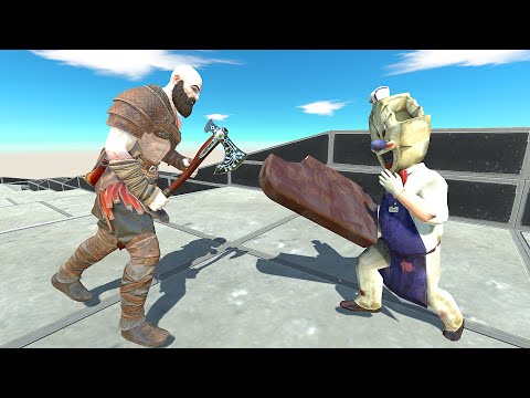 KRATOS VS ICESCREAM DEATH RUN ATTACK - Animal Revolt Battle Simulator