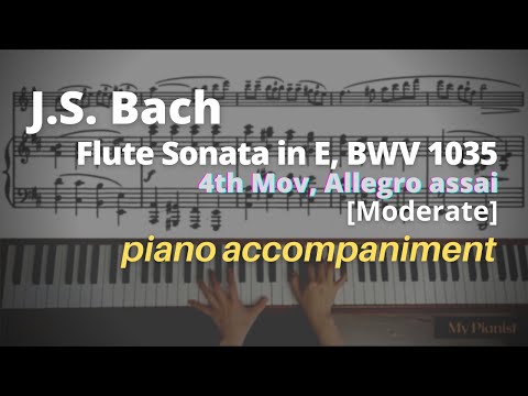 Bach - Sonata in E for Flute and Continuo, BWV 1035, 4th Mov: Piano Accompaniment [Moderate]