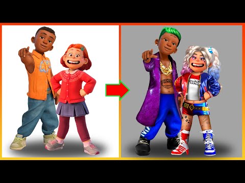 Turning Red: Mei Mei And 4*TOWN Robaire Transformation Joker, Harley Quinn - Turning Red Cartoon Art