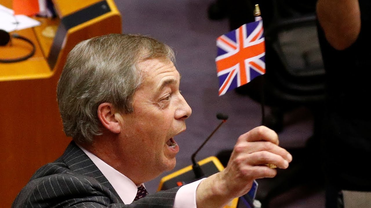 Nigel Farage’s final speech to European Parliament cut short after he waves flag