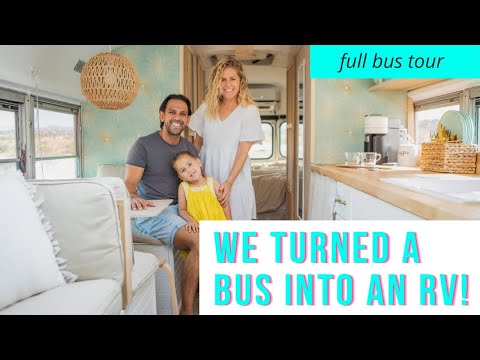 We turned a Bus into an RV- Bright and Beautiful school bus conversion for a family of 3.
