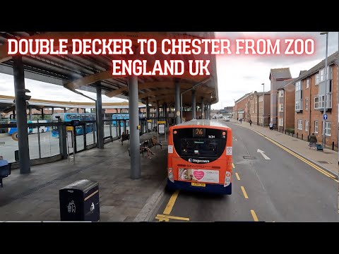 Double Decker no 1 to Chester 1,5 hours from Liverpool. Film from ZOO to Chester terminal.England UK