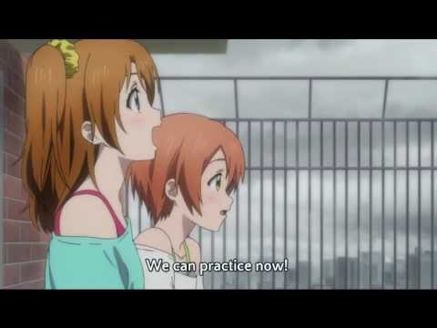 Love Live school idol project-Honoka and Rin in the rain