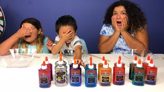 3 COLORS OF GLUE SLIME CHALLENGE WITH OUR BABY BROTHER