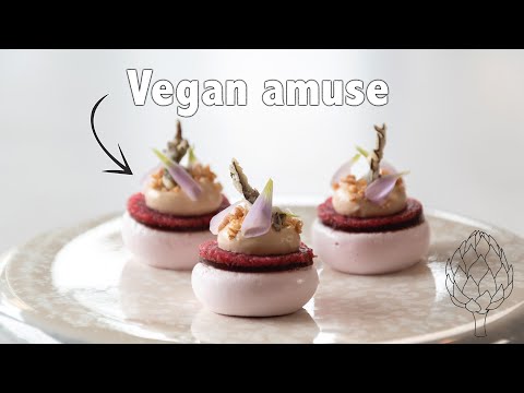 Fine dining vegan amuse | Radish & purple shiso meringue