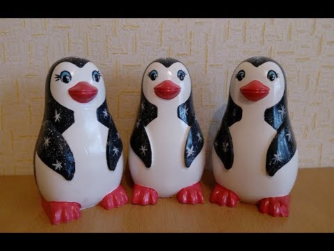 Penguin piggy Bank made of plaster.Coloring / Пингвин-копилка из гипса.Раскрашивание.