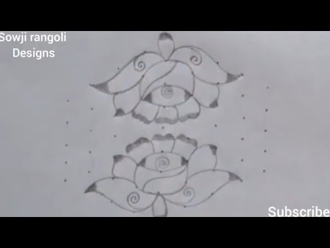 Beautiful Rose Flowers rangoli design with 9*5 dots//Flowers rangoli//Sowji rangoli designs