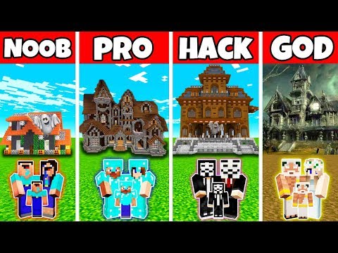 Minecraft: FAMILY HAUNTED HOUSE BUILD CHALLENGE - NOOB vs PRO vs HACKER vs GOD in Minecraft