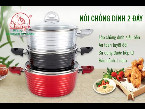 Nồi nhôm đúc chống dính 2 đáy, nấu được bếp từ.