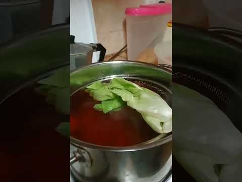 Blanching some mustard leaves