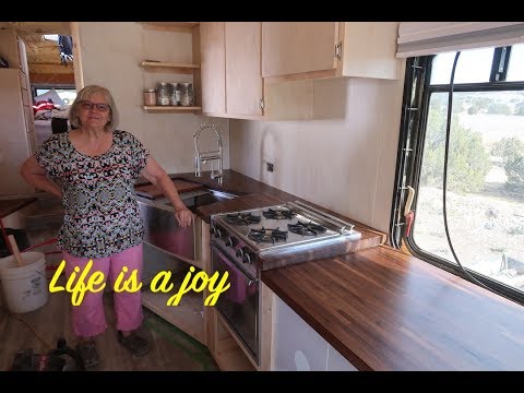 Bus conversion to Motor Home #163 counter top finish, looks great