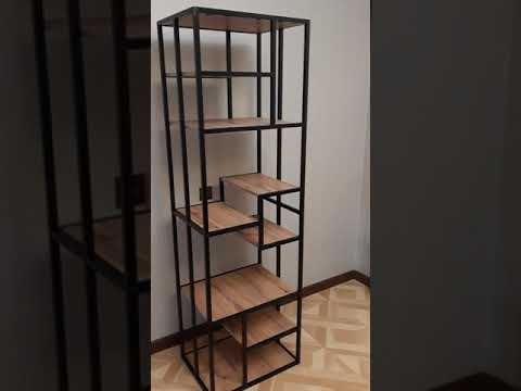 Стеллаж 0,8 vienna "Ларго"(Металл Черная шагрень/Дуб шамони светлый)-MS/Вн