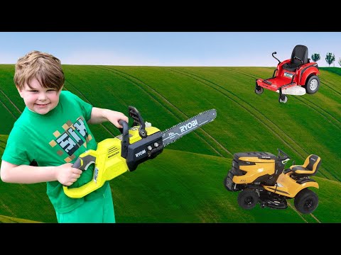 Chainsaws for kids | POWER GARDENING TOOLS FOR KIDS | Ryobi chainsaw | Lawn mowers kid's zero turn