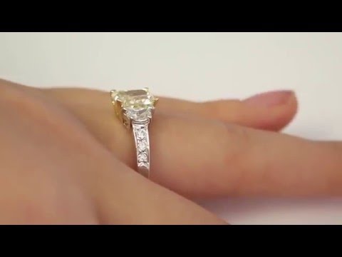 GIA 3.60ct Natural Fancy Yellow Cushion 3 Stone Diamond Engagement Platinum Ring