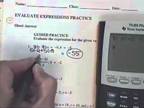 Evaluate Expressions Practice Part 1