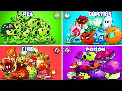 PvZ2 - All Plants PEA x ELECTRIC x FIRE x POISON Battlez - Who Will WIn ?