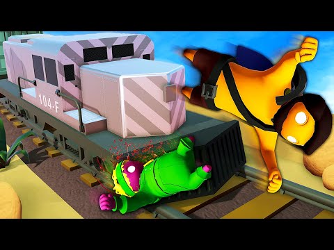 Jumping Off a Train Before It CRASHES - Gang Beasts (Funny Moments)