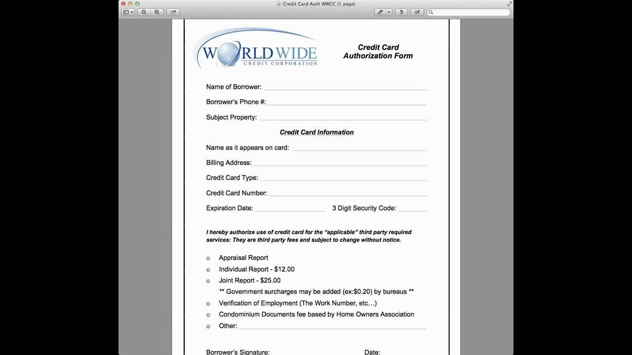Credit Card Authorization Form
