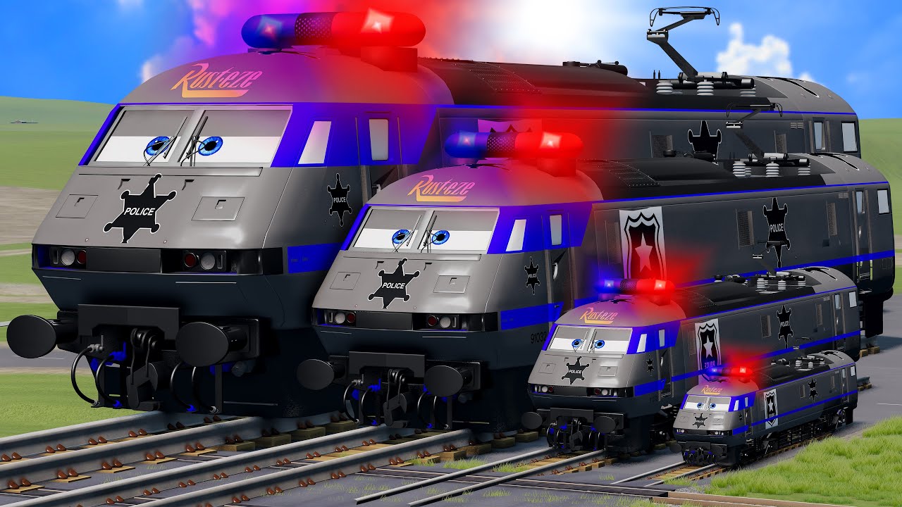 Big & Small Police Train Lightning Mcqueen vs Train Thomas | BeamNG.Drive