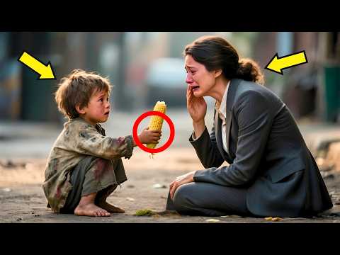 PEQUEÑO MENDIGO OFRECE SU ÚNICO MAÍZ A UNA MILLONARIA QUE LLORABA EN LA ACERA, Y LO QUE ELLA DIJO...