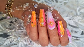 3D textured gel nail art with blooming gel 3D flower nail art tutorial