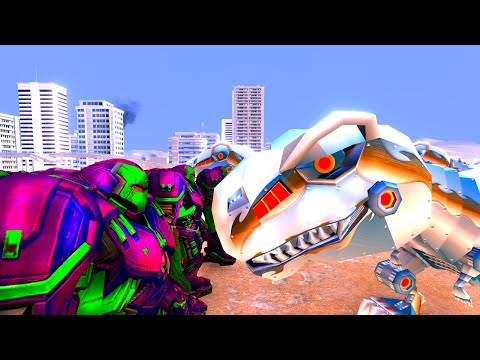 HULKBUSTER VS 10.000 ROBOT T-REX VS JURASSIC PARK😱 - UEBS