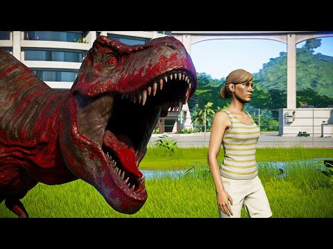 Tyrannosaurus Rex Vs Stegoceratops Breakout and Fight - Jurassic World Evolution Dinosaurs Battle!