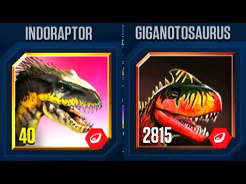 INDORAPTOR VS RAJASTEGA, GIGANOTOSAURUS, DINO BUCKS PACK | JURASSIC WORLD THE GAME