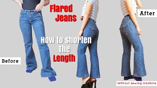 DIY Hand Sewing Techniques to Shorten the Length of Flared Jeans while Keeping the original Hem