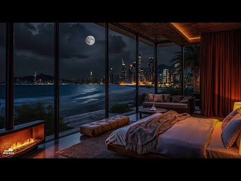 Serene Jazz Rhythm For A Peaceful Evening By The Sea - Gentle Jazz In A Luxurious Bedroom Space