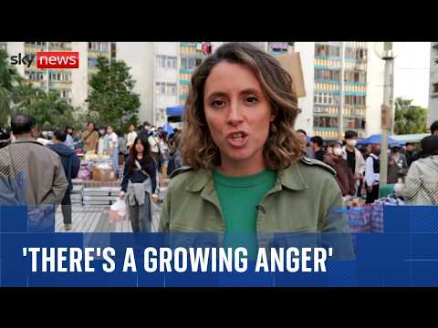 Sky correspondent says there's anger and tension at scene of Hong Kong fire