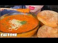 ASMR CALZONE HAM CHEESE CREAMY PUMPKIN SOUP EATING SOUNDS