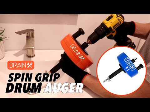 DrainX Spin Grip Drain Auger Pro | Heavy Duty Steel Plumbing Drain Snake with 25ft Cleaning Cable