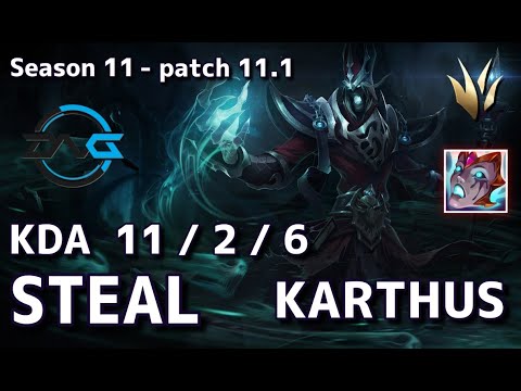 【韓国サーバー/D1】DFM Steal カーサス(Karthus) VS レクサイ(Rek'sai) JG - Patch11.1 KR Ranked【LoL】