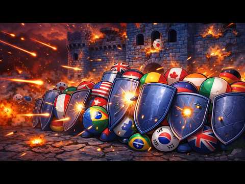 Worldwide Team Competition #9 - Castle Siege - Marble Race Countries in Algodoo
