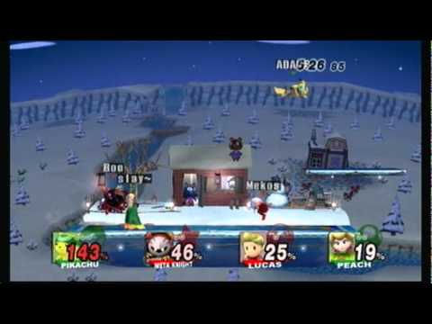 SlayerZ (Peach) and Brick (Pikachu) vs Mekos (Lucas) and Rayquaza07 (Metaknight)