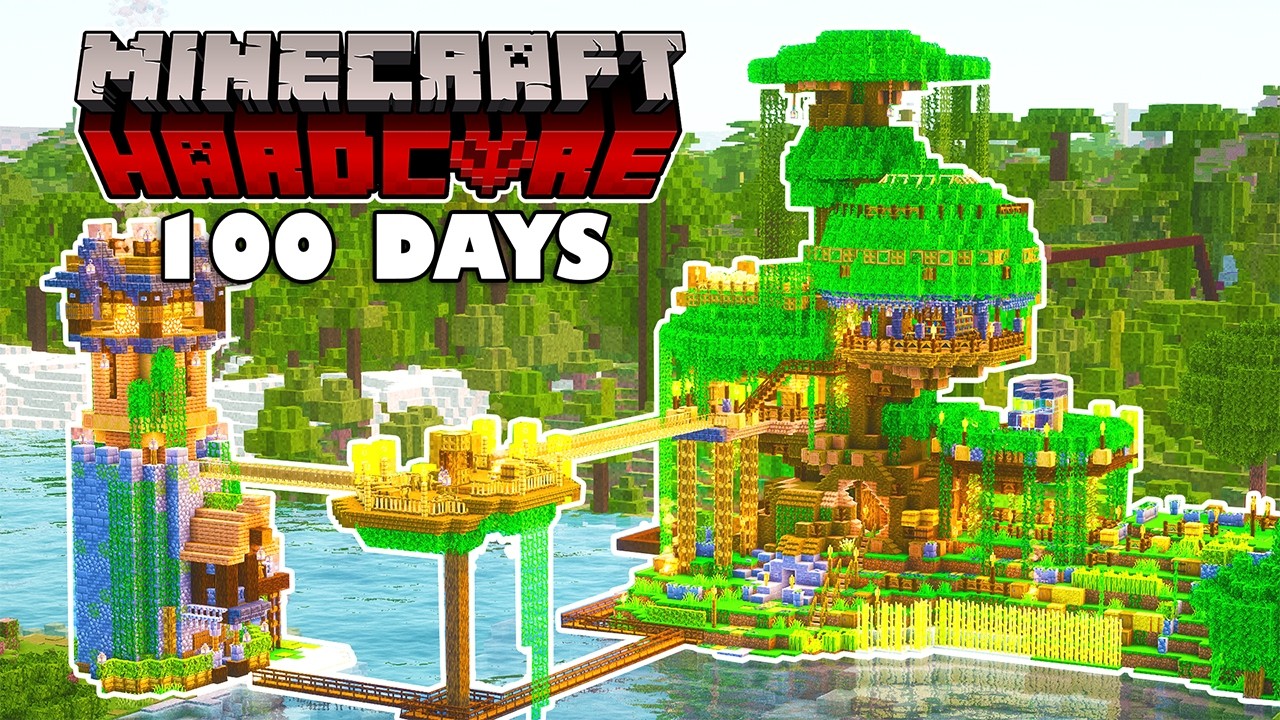 100 Days Building a Cozy TREEHOUSE BASE in Hardcore Minecraft!