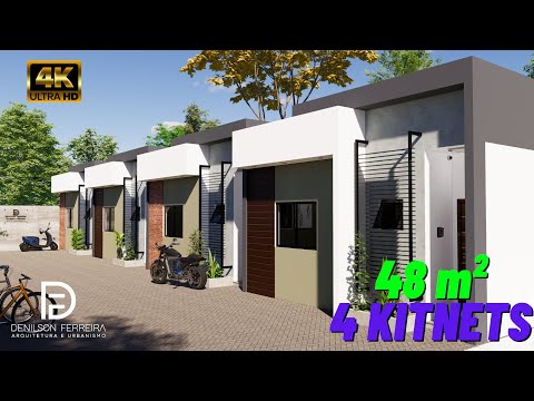 079 - Mini Casas de 48m² | 2 quartos | Kitnets | PROJETO MODERNO E BARATO