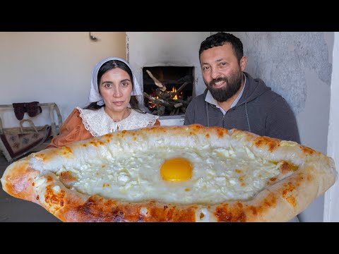 Traditional Cheese Bread in the Special Oven - Adjaruli Khachapuri. Cheese lovers must see this!